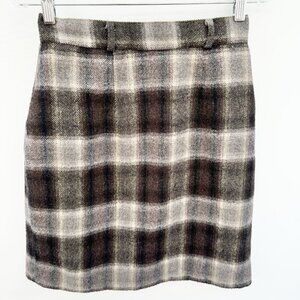 Vintage 90s Women Wool Blend Brown And Beige Plaid Skirt Full Lined Size 7